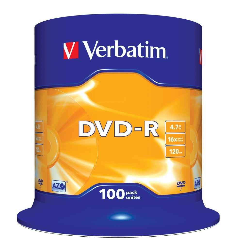 [43549/100] DVD Verbatim DVD-R Matt Silver 4,7 GB 100 pz