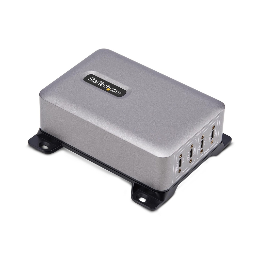 [424DEU-USB-C-CHARGER] StarTech.com 4-Port Multi-Device USB-C Charger, 240W Total, Single Port 140W EPR, PD 3.1, Screw Locking Ports, Boardrooms, Bracket incl. for Surface Mounting