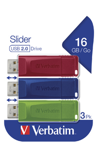 [49326] Verbatim Slider - Memoria USB - 3x16 GB, Blu, Rosso, Verde