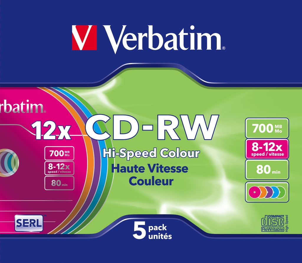 [43167/5] Verbatim CD-RW Colour 12x 700 MB 5 pc(s)