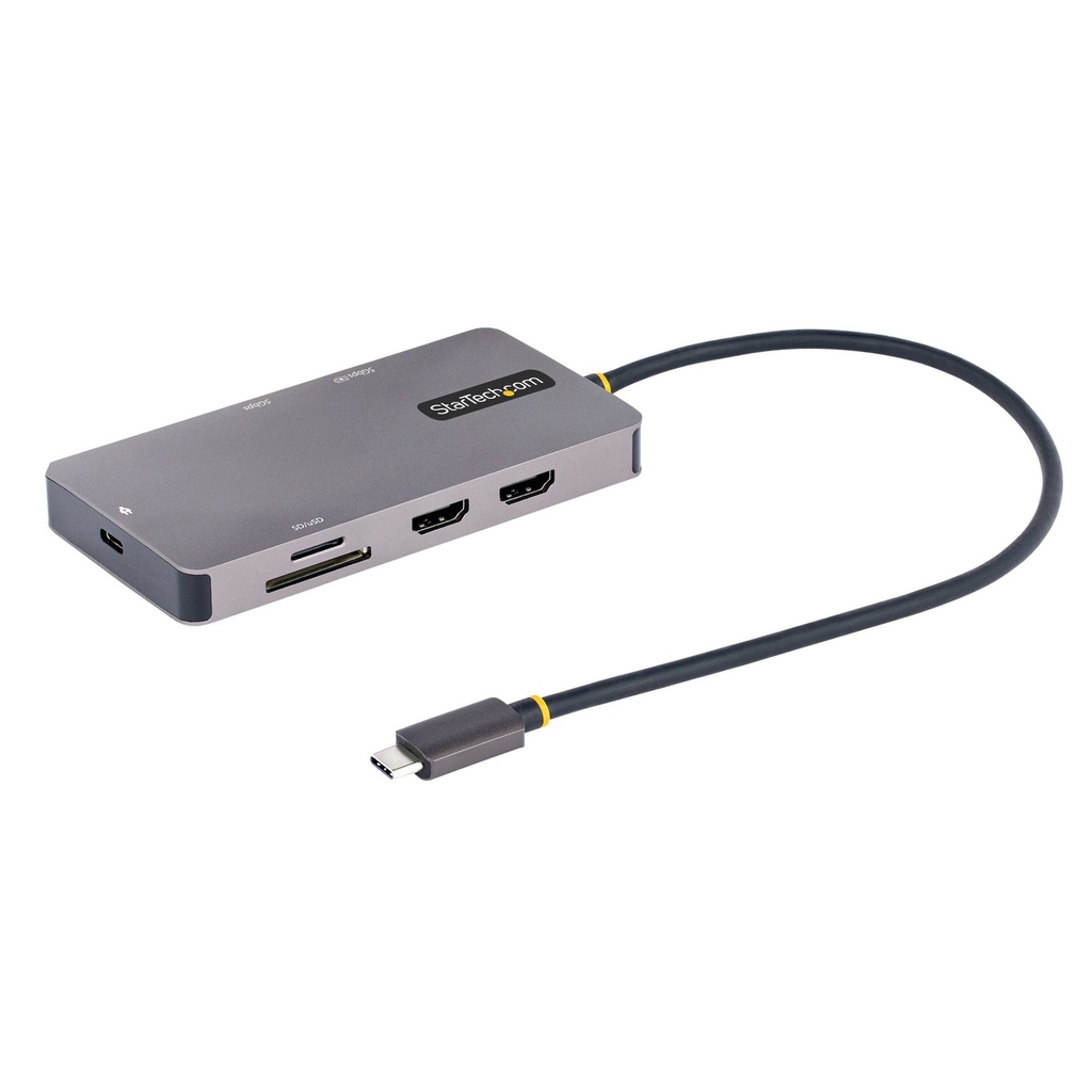 [120B-USBC-MULTIPORT] StarTech.com Adattatore USB C Multiporta, Doppio HDMI 4K 60Hz, Hub USB A 5Gbps a 2 porte, 100W Power Delivery Pass-Through, GbE, SD/MicroSD, Cavo da 30cm, Dock da viaggio, Docking Station USB-C per Laptop