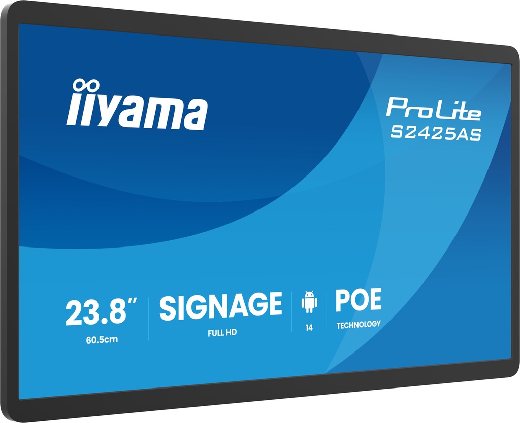 [S2425AS-B1P] iiyama ProLite S2425AS-B1P Pannello piatto per segnaletica digitale 60,5 cm (23.8") LCD Wi-Fi 500 cd/m² Full HD Nero Processore integrato Android 24/7