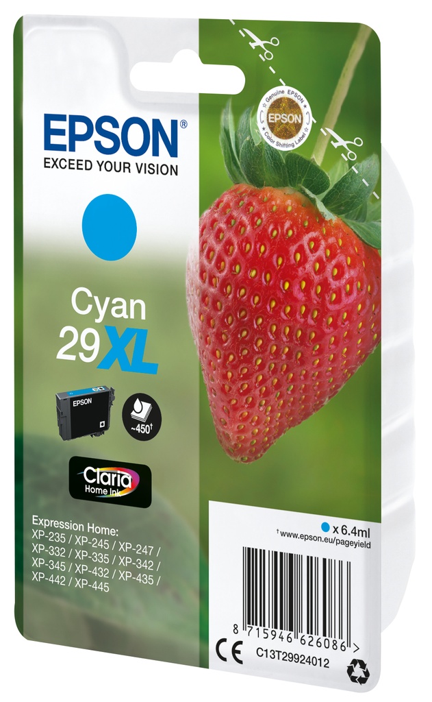 [C13T29924012] Epson Strawberry Cartuccia Fragole Ciano Inchiostri Claria Home 29XL