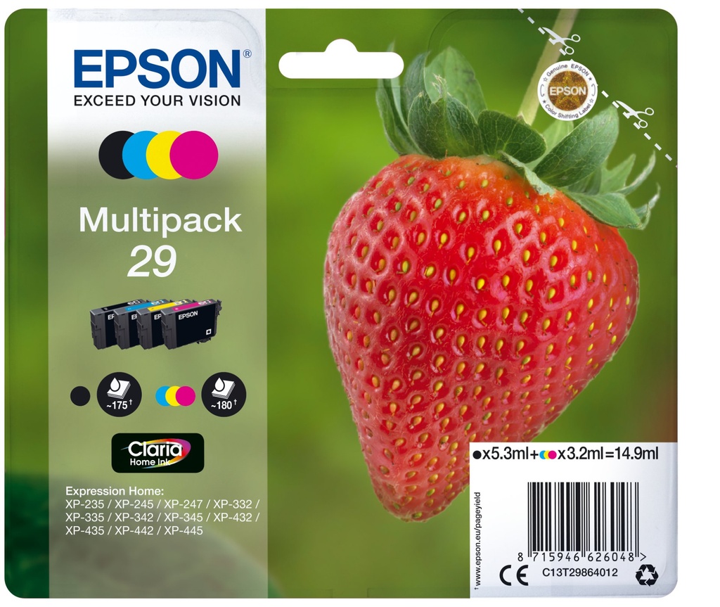 [C13T29864012] Epson Strawberry Multipack Fragole 4 colori Inchiostri Claria Home 29