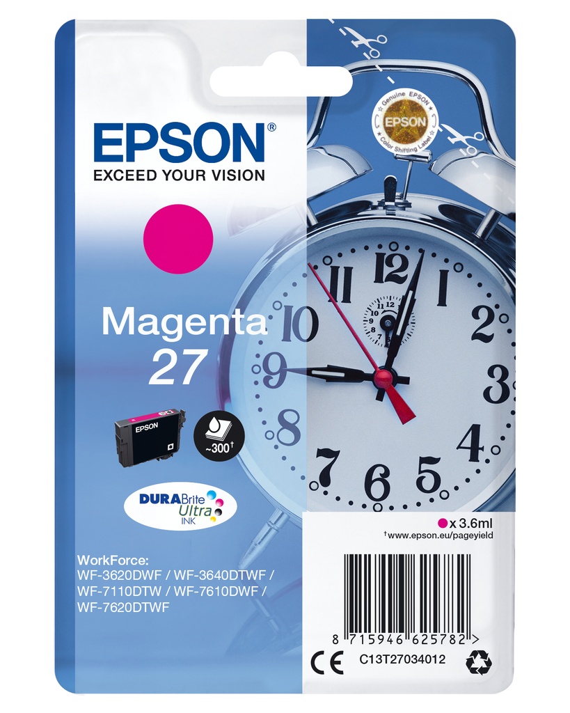 [C13T27034012] Epson Alarm clock Cartuccia Sveglia Magenta Inchiostri DURABrite Ultra 27