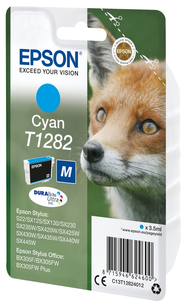 [C13T12824012] Epson Fox Inchiostro ciano singolo DURABrite Ultra Volpe T1282