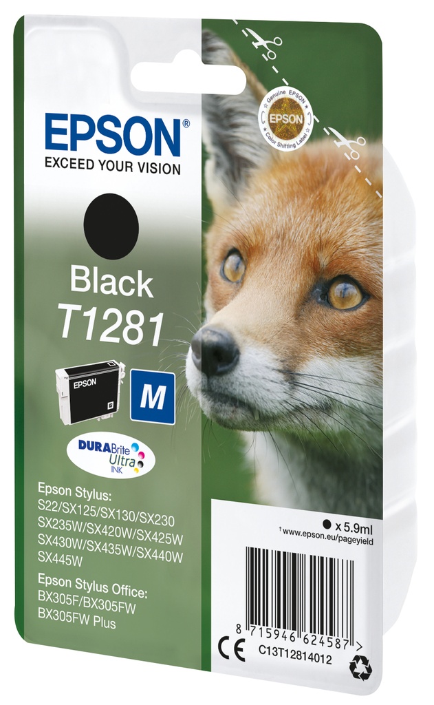 [C13T12814012] Epson Fox Inchiostro nero singolo DURABrite Ultra Volpe T1281