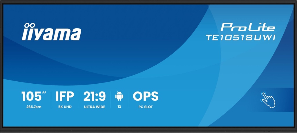 [TE10518UWI-B1AG] iiyama TE10518UWI-B1AG visualizzatore di messaggi Design chiosco 2,66 m (104.6") LED Wi-Fi 450 cd/m² 5K Ultra HD Nero Touch screen Processore integrato Android 16/7