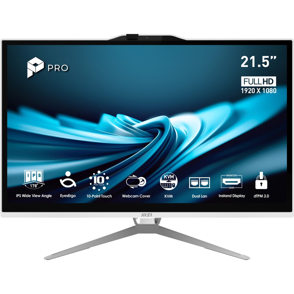MSI Pro AP222T 14MA-614EU Intel® Core™ i3 i3-14100 54,6 cm (21.5") 1920 x 1080 Pixel Touch screen PC All-in-one 8 GB DDR4-SDRAM 512 GB SSD Windows 11 Home Wi-Fi 5 (802.11ac) Bianco