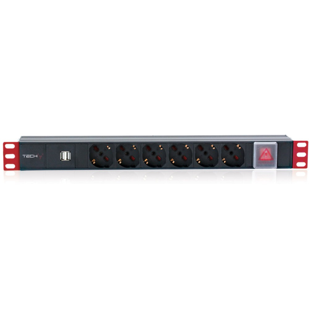 [I-CASE STRIP-62U] Techly Multipresa 6 posti da rack 19'' con interruttore e 2 prese USB 1 HE
