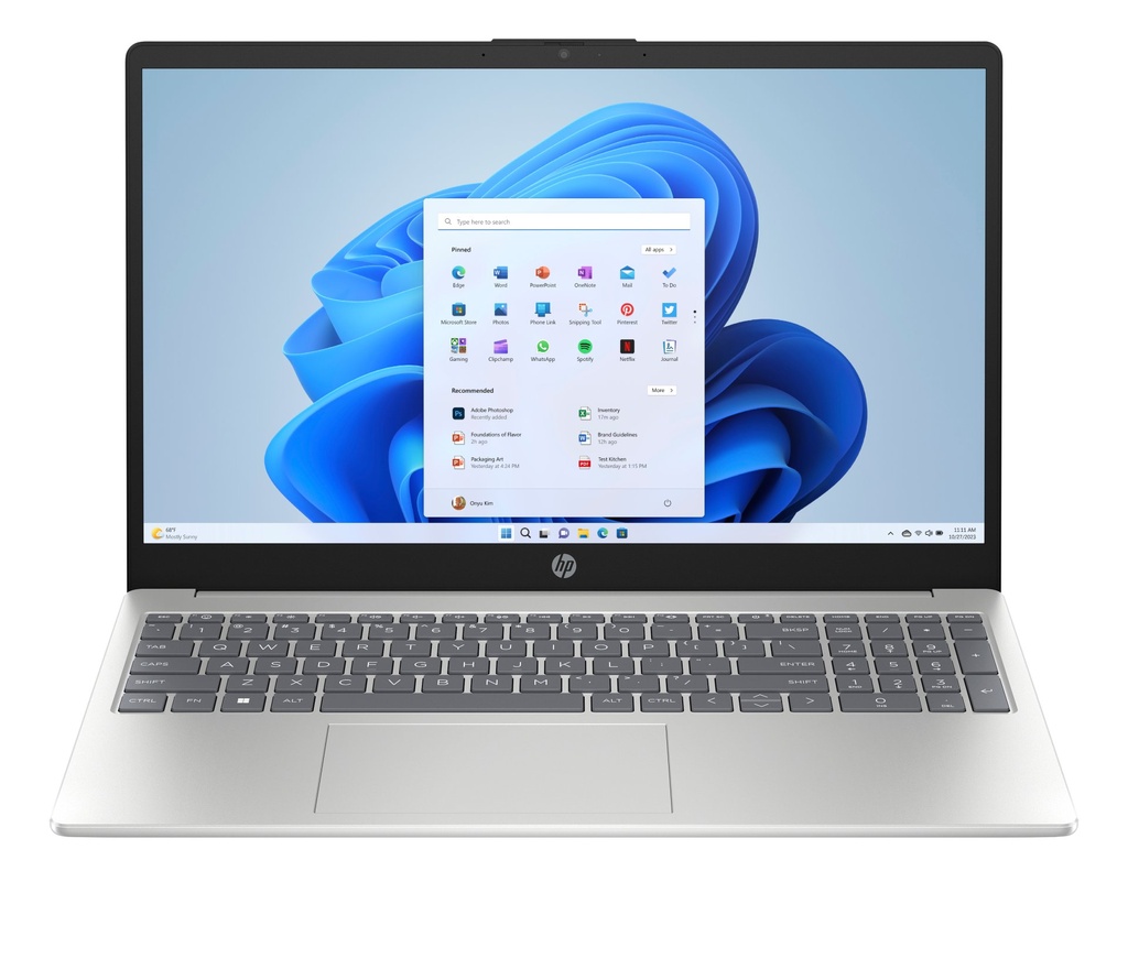 [D15G1EA] HP 15-fd0021sl Intel Core 3 100U Computer portatile 39,6 cm (15.6") Full HD 8 GB DDR5-SDRAM 256 GB SSD Wi-Fi 6 (802.11ax) Windows 11 Home Argento