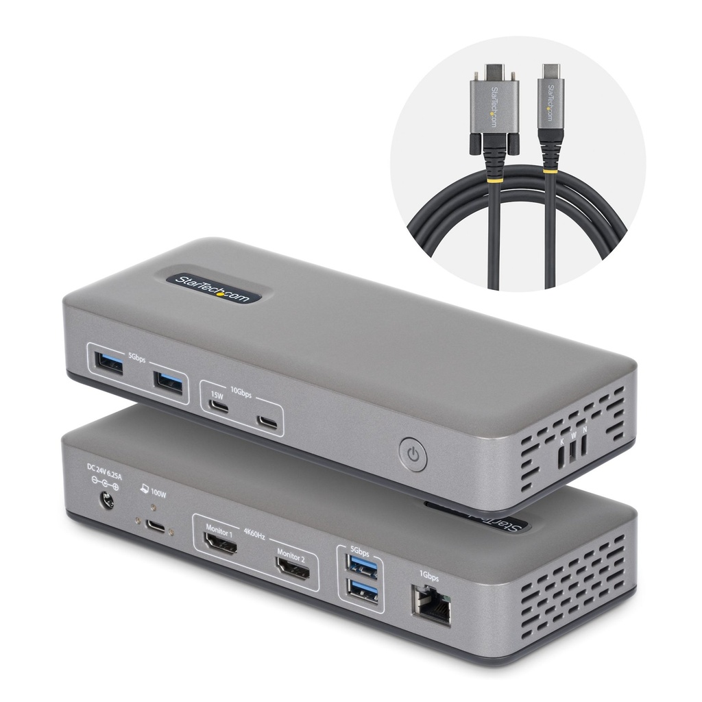[196UE-USBC-DOCK] StarTech.com Docking Station USB-C Dual Monitor, HDMI 4K 60Hz, Ricarica Laptop 100W, Ethernet 1GbE, Senza Driver, Dock Multi-Monitor per Windows