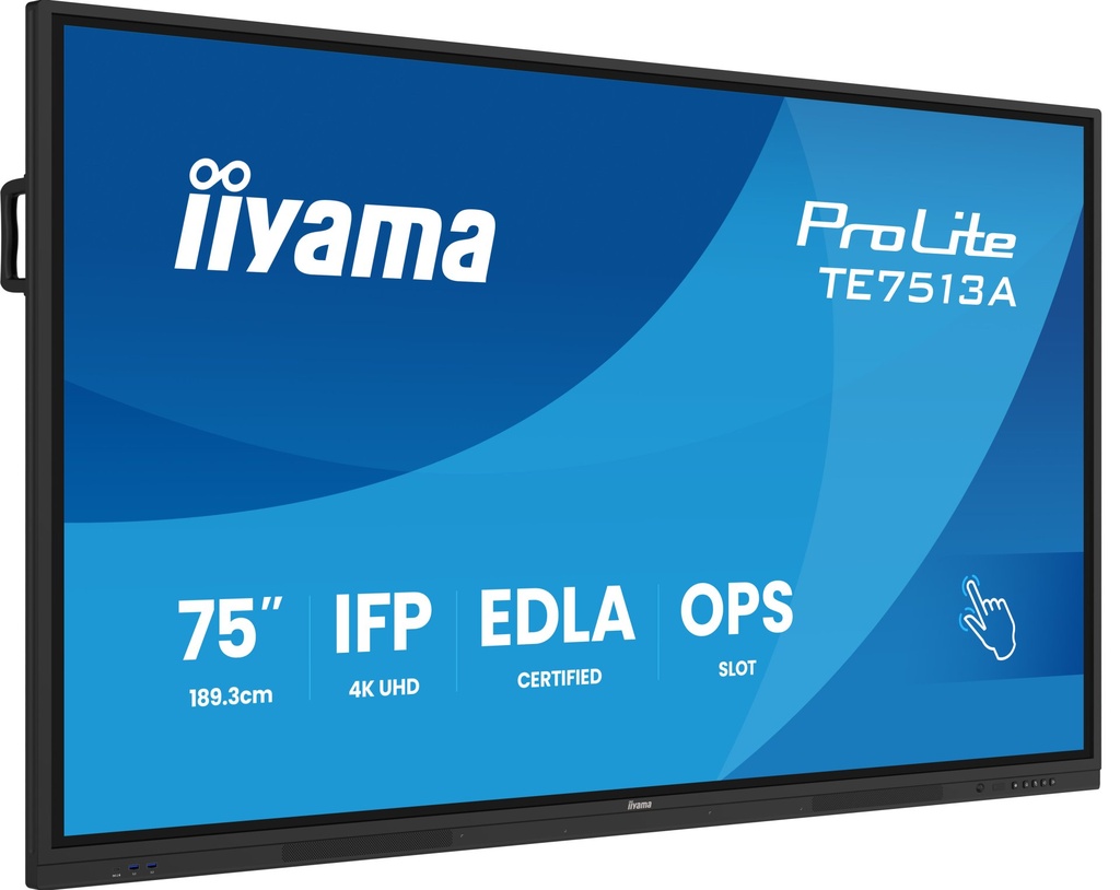 [TE7513A-B2AG] iiyama TE7513A-B2AG visualizzatore di messaggi Pannello piatto interattivo 190,5 cm (75") Wi-Fi 500 cd/m² 4K Ultra HD Nero Touch screen Processore integrato Android 24/7