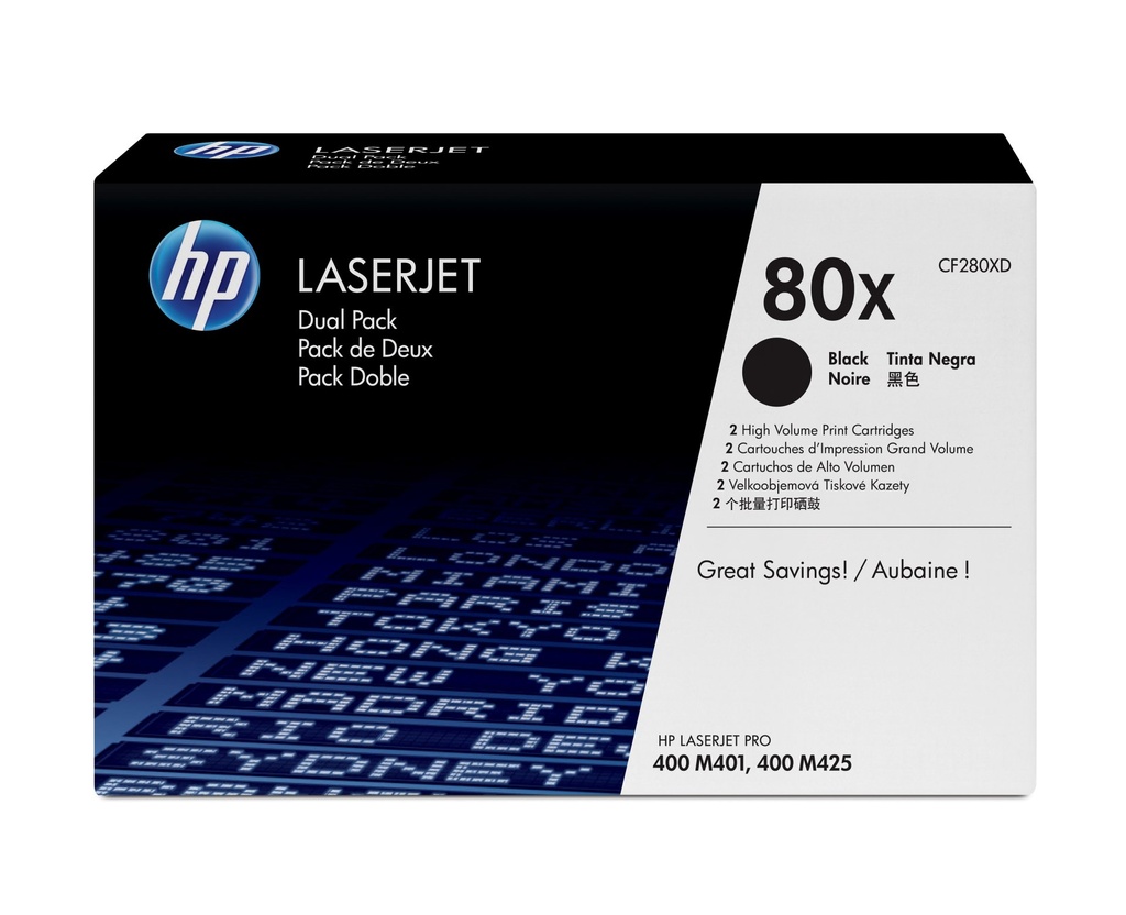 [CF280XD] HP Confezione da 2 cartucce originali Toner nero ad alta capacità LaserJet 80X
