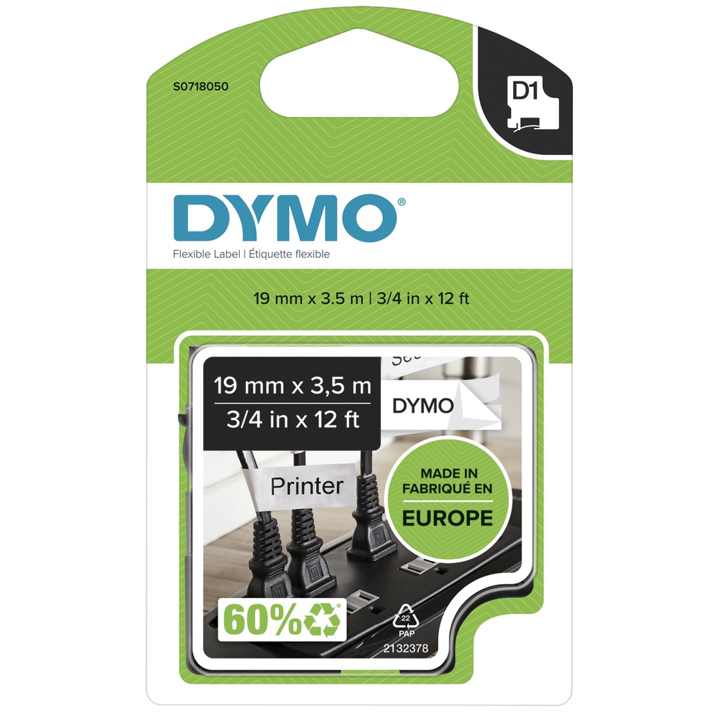 [S0718040] DYMO D1 Etichette Flessibile in Nylon | Rotolo da 12 mm x 3.5 m | stampa nera su bianco | etichette autoadesive per etichettatrice LabelManager