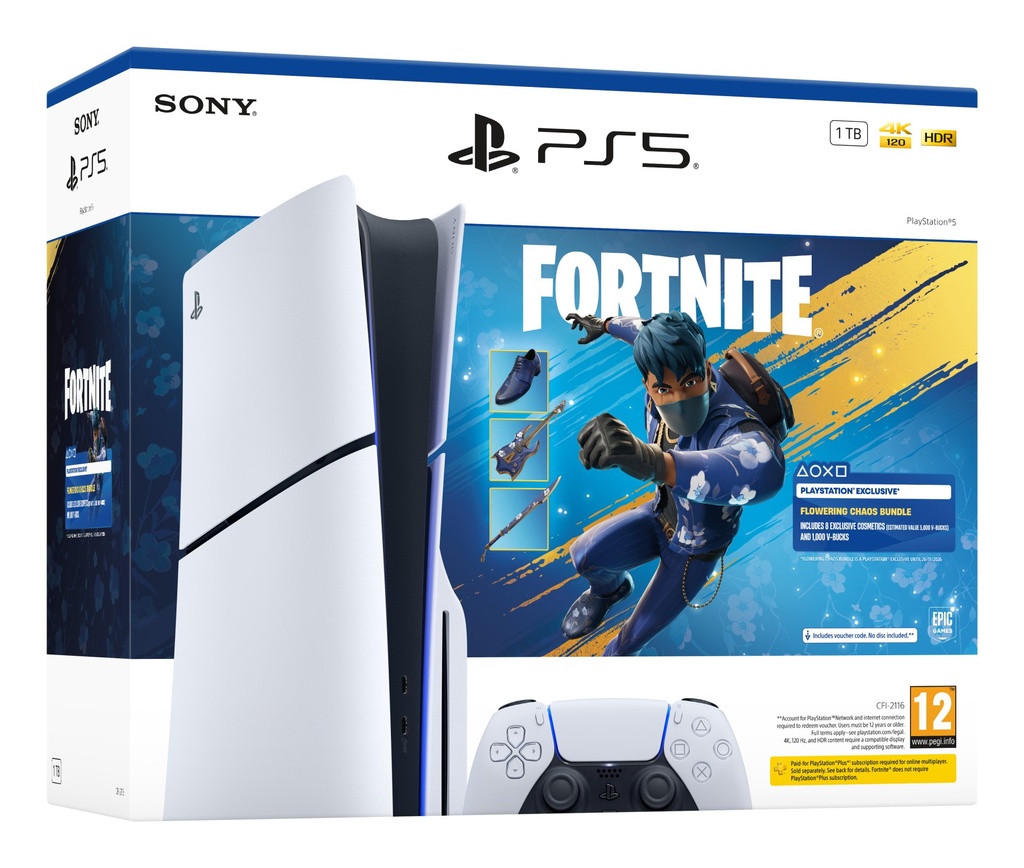 Console Sony PS5 PlayStation 5 1TB CON LETTORE OTTICO BUNDLE FORTNITE CHAOS FLOWERING - SPEDIZIONE IMMEDIATA
