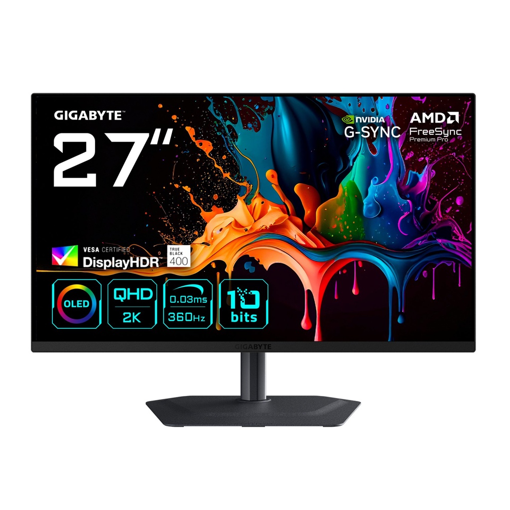 [MO27Q3 EK] GIGABYTE MO27Q3 Monitor Gaming OLED 27” QHD - 2560 x 1440, 360Hz, 0.03ms, 250 cd/m², G-Sync Compatibile, FreeSync Premium Pro, Display HDR True Black 400, HDMI 2.1, DisplayPort 1.4