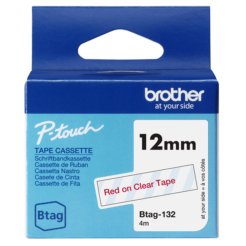 [BTAG-132] Brother BTAG-132 nastro per etichettatrice Rosso su trasparente
