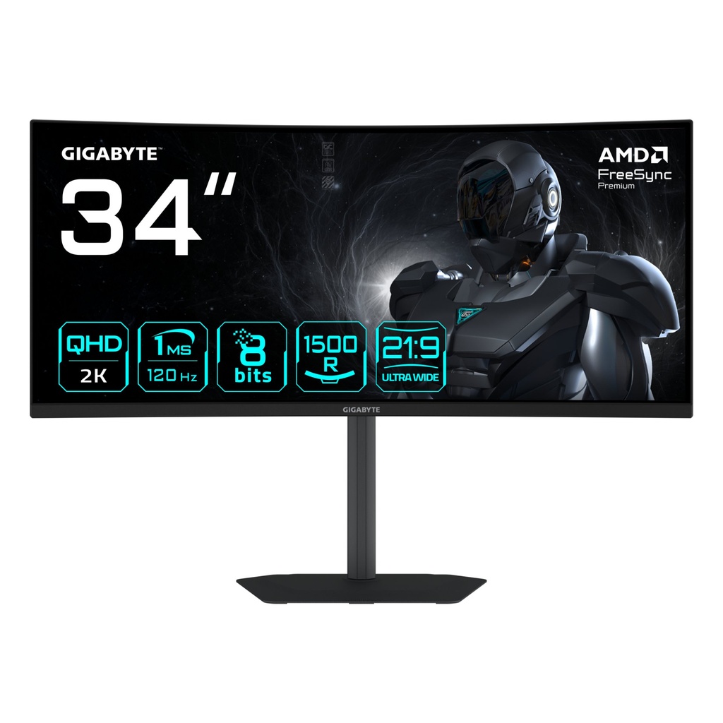 [GS34WQCA EU] GIGABYTE GS34WQCA Monitor Gaming Curvo 34" WQHD – 3440 x 1440, 1500R, 120Hz, 1ms, 300 cd/m², FreeSync Premium, HDR Ready, HDMI 2.0, DisplayPort 1.4