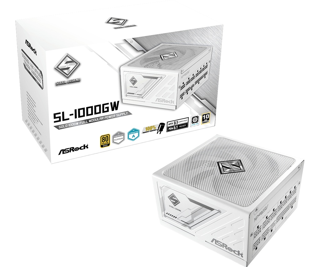 [90-UXS100-GFEABA] Asrock SL-1000GW Steel Legend alimentatore per computer 1000 W 20+4 pin ATX ATX Bianco