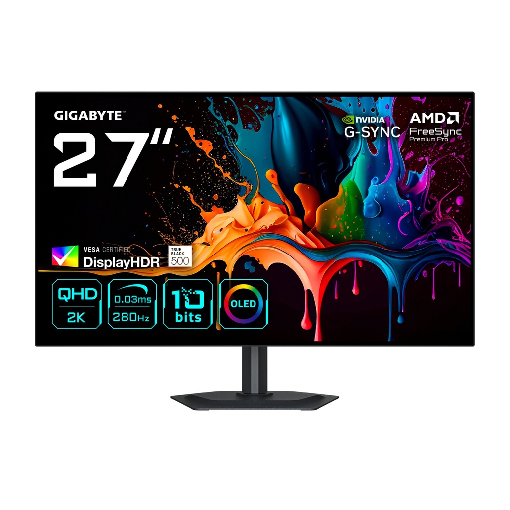 [MO27Q28G EK] GIGABYTE MO27Q28G Monitor Gaming OLED 27" QHD - 2560 x 1440, 280Hz, 0,03ms, 335 cd/m², Display HDR True Black 500, HDMI 2.1, DisplayPort 1.4