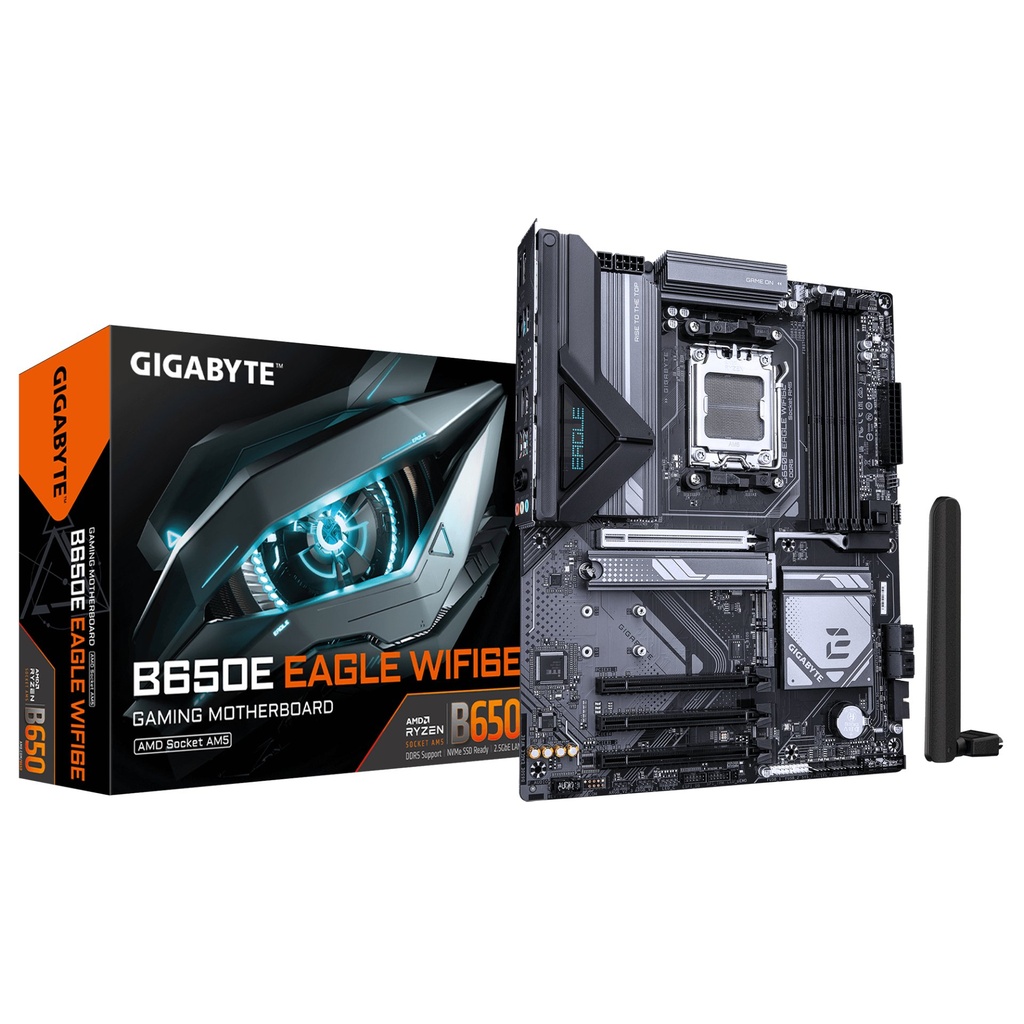 [B650E EAGLE WF6E] GIGABYTE B650E EAGLE WIFI6E Scheda Madre - CPU AMD Ryzen 9000 Series, VRM a 8+2+2 fasi, fino a 8200MHz DDR5 (O.C), 1xPCIe 5.0 + 2xPCIe 4.0 M.2, LAN 2.5GbE, WIFI 6E, USB 3.2 Gen 2