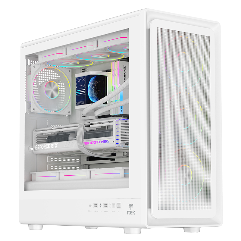 [ITGCAMC36W] Case MESHCORE 36W - Gaming Tower- ATX- 4x12cm ARGB fan- 2xUSB3- Type-C- Temp Glass Side Panel- White Ed.