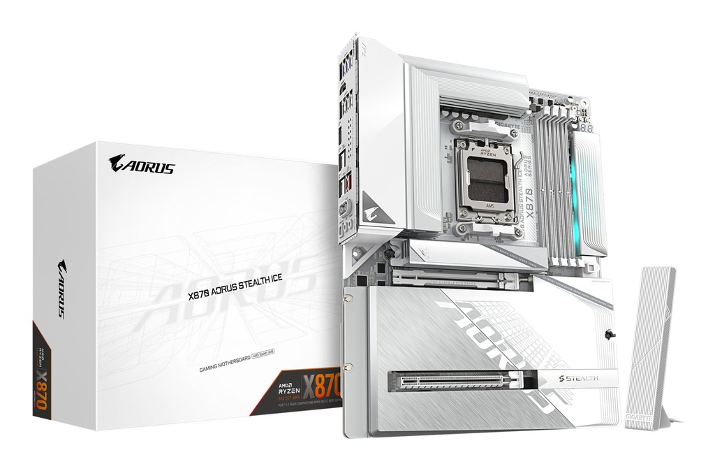 [X870 A STEALTH ICE] GIGABYTE X870 AORUS STEALTH ICE Scheda Madre – Supporta CPU AMD Ryzen 9000, VRM digitale a 16+2+2 fasi, fino a 8200 MHz DDR5 (OC), 2 x PCIe 5.0 + 2 x PCIe 4.0, Wi-Fi 7, LAN 5 GbE, USB 4