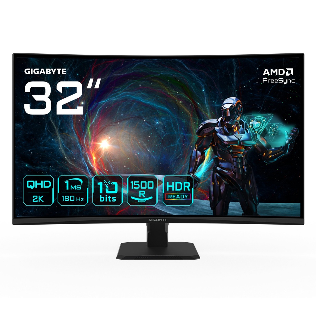 [GS32QCA EU] GIGABYTE GS32QCA 31,5" Monitor Gaming Curvo QHD - 2560 x 1440, 180Hz, 1ms, 250 cd/m², FreeSync, HDR Ready, HDMI 2.0, Displayport 1.4