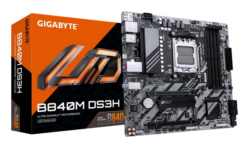 [B840M DS3H] GIGABYTE B840M DS3H Scheda madre - CPU AMD Ryzen 9000, VRM a 8+2+2 fasi, fino a 8200 MHz DDR5, 2xPCIe 4.0 M.2, LAN 2.5GbE, USB 3.2 Gen 1