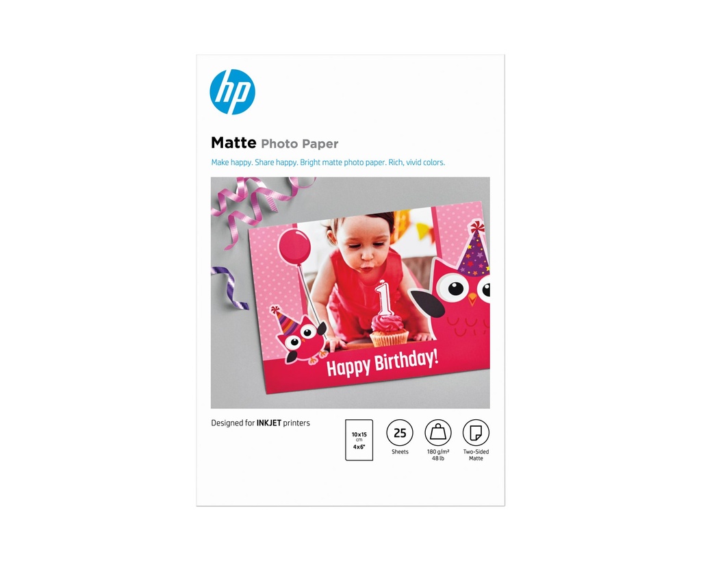 [7HF70A] HP Carta fotografica opaca, 180 g/m2, 10 x 15 cm (101 x 152 mm), 25 fogli