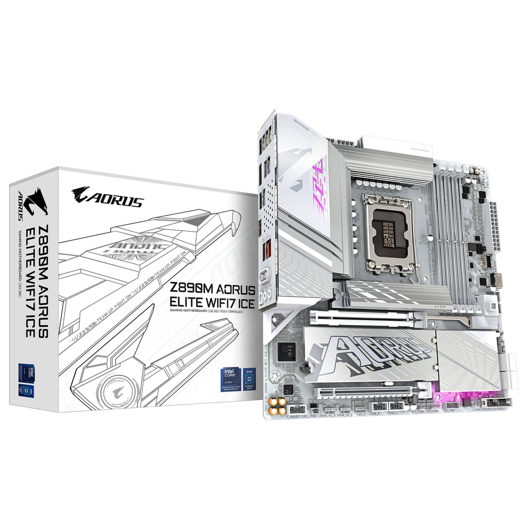 [Z890M A ELITE WF7 ICE] GIGABYTE Z890M AORUS ELITE WIFI7 ICE Scheda Madre - Supporta CPU Intel Core Ultra (Serie 2), VRM a 12+1+2 fasi, fino a 8800MHz DDR5 (OC), 1xPCIe 5.0 + 2xPCIe 4.0, Wi-Fi 7, LAN 2.5GbE, USB 4