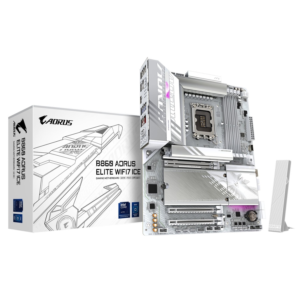 [B860 A ELITE WF7 ICE] GIGABYTE B860 AORUS ELITE WIFI7 ICE Scheda madre - CPU Intel Core Ultra, VRM a 14+1+2+1 fasi, fino a 9200MHz DDR5, 1xPCIe 5.0 + 2xPCIe 4.0 M.2, LAN 2,5 GbE, WIFI 7, USB 4