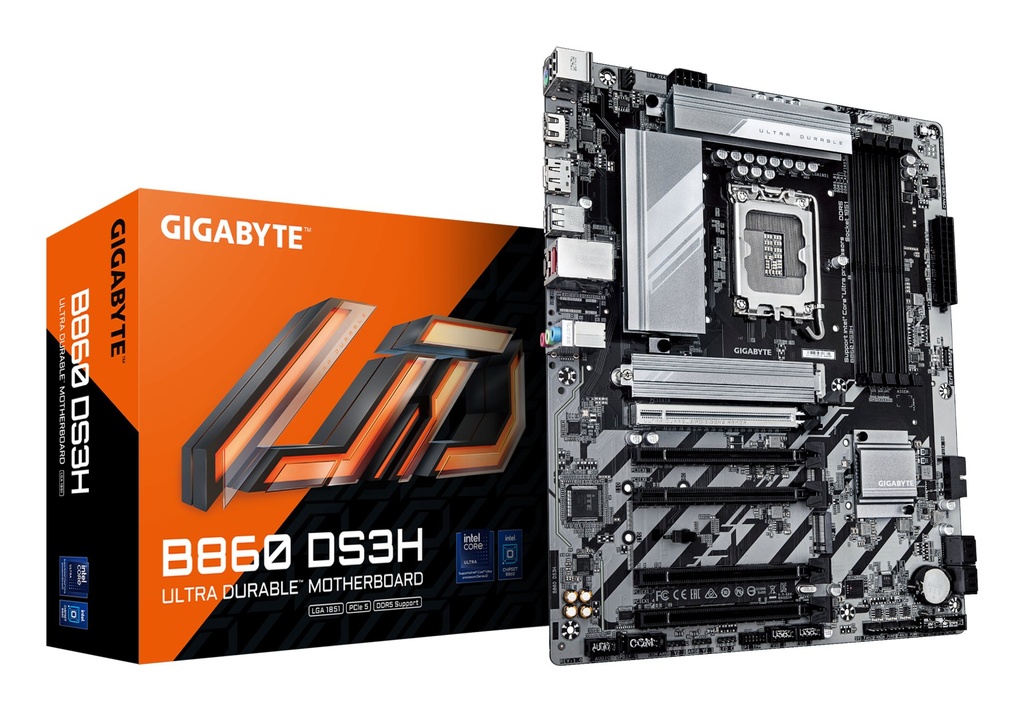 [B860 DS3H] GIGABYTE B860 DS3H Scheda madre - CPU Intel Core Ultra, VRM a 8+1+2+2 fasi, fino a 9066MHz DDR5, 1xPCIe 5.0 + 1xPCIe 4.0 M.2, LAN 2,5 GbE, USB 3.2 Gen 2x2