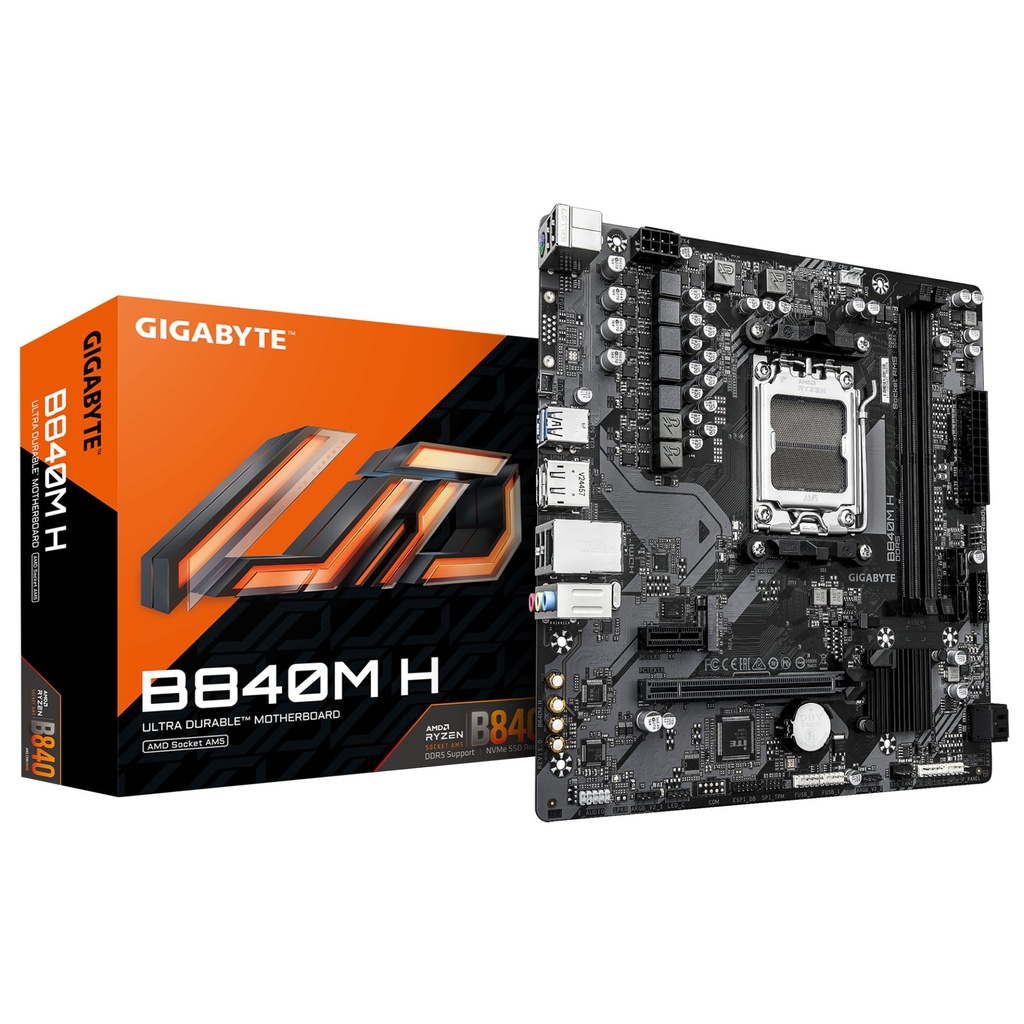 [B840M H] GIGABYTE B840M H Scheda Madre - CPU AMD Ryzen 9000, VRM a 5+2+2 fasi, fino a 7200MHz DDR5 (O.C), 1xPCIe 4.0 M.2, LAN 1GbE, USB 3.2 Gen 1