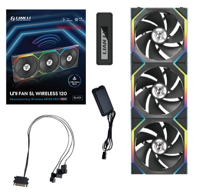 Ventola Lian Li UNI FAN SL Ventola Wireless ARGB PWM Kit da 3 con controller Lama Inversa 120mm Nero