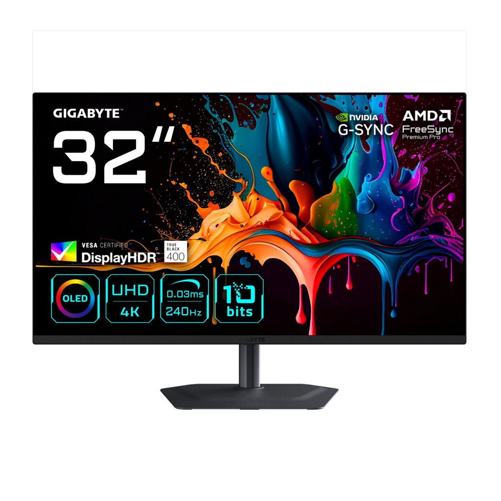 GIGABYTE MO32U2 Monitor Gaming OLED 32” 4K UHD - 3840 x 2160, 240Hz, 0.03ms, 250 cd/m², G-Sync Compatibile, FreeSync Premium Pro, Display HDR True Black 400, HDMI 2.1, DisplayPort 1.4