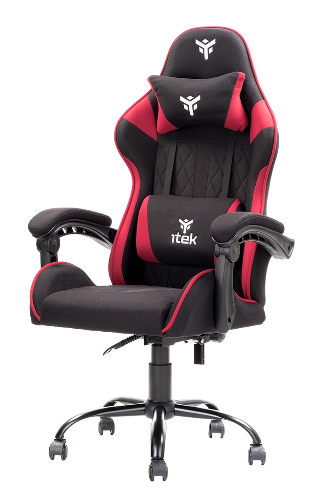 [ITCGFF10BR] itek Gaming Chair RHOMBUS FF10 - Tessuto- Doppio Cuscino-  Schienale Reclinabile- Nero Rosso