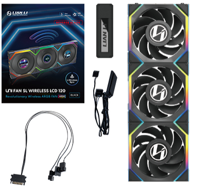Ventola Lian Li UNI FAN SL Ventola LCD Wireless ARGB PWM Kit da 3 con controller Lama Inversa 120mm Nero