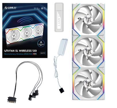 Ventola Lian Li UNI FAN SL Ventola Wireless ARGB PWM Kit da 3 con controller  120mm Bianco
