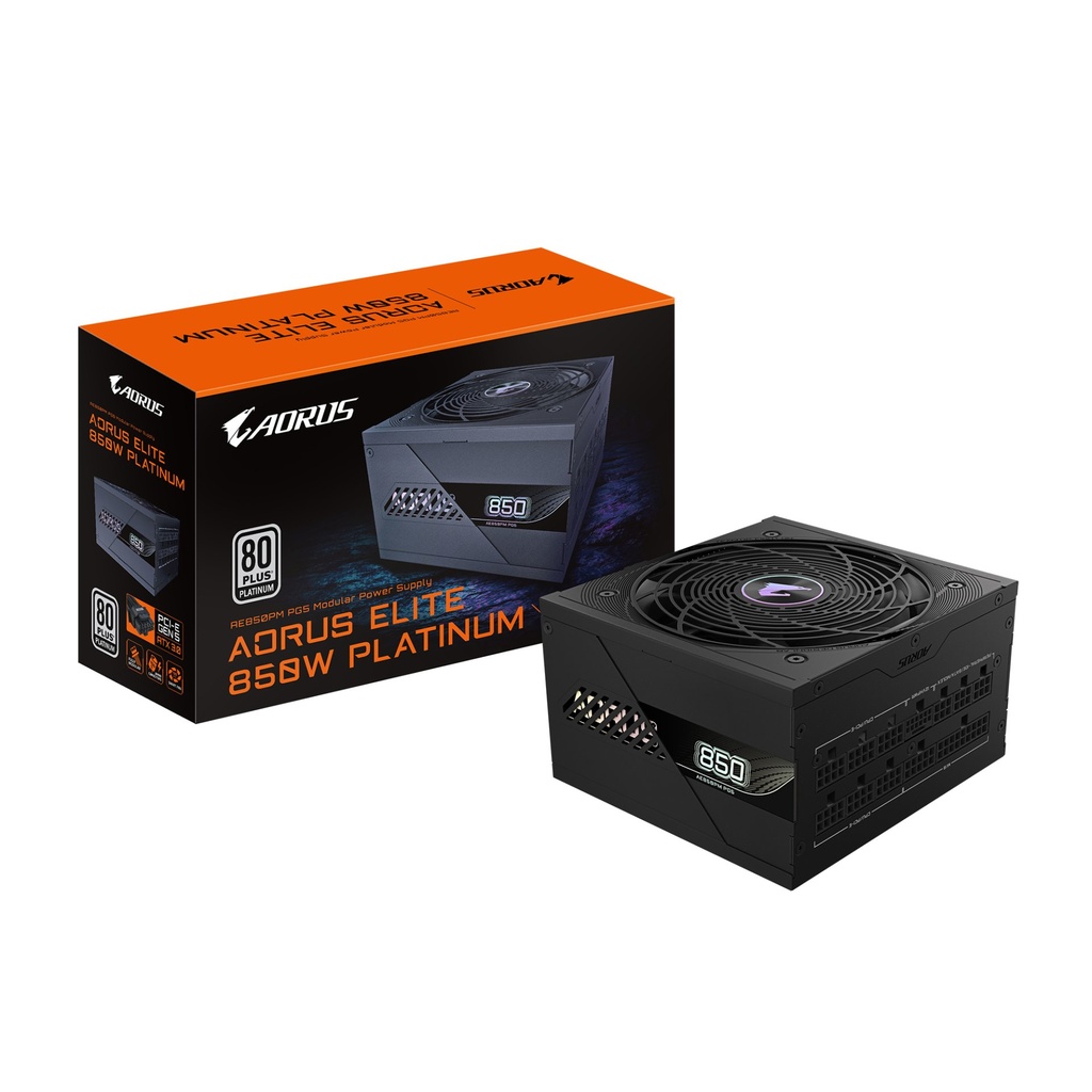 [GP-AE850PM PG5] GIGABYTE AORUS ELITE P850W Alimentatore - PCIe 5.0, 80 PLUS Platinum, Design completamente modulare, Ventola da 120 mm, Compatibile con ATX 3.0, Spina EU