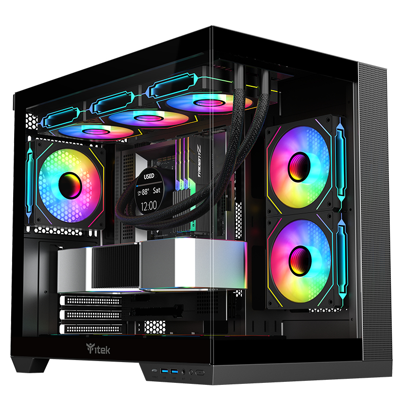 [ITGCADCDSB] Case DARK CAVE DS - Gaming Tower- ATX- 3x12cm ARGB fan- 2xUSB3- Type-C- Side & Front Panel Temp Glass