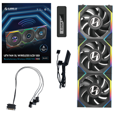 Ventola Lian Li UNI FAN SL Wireless LCD ARGB PWM Kit Da 3 Con Controller 120mm Nero