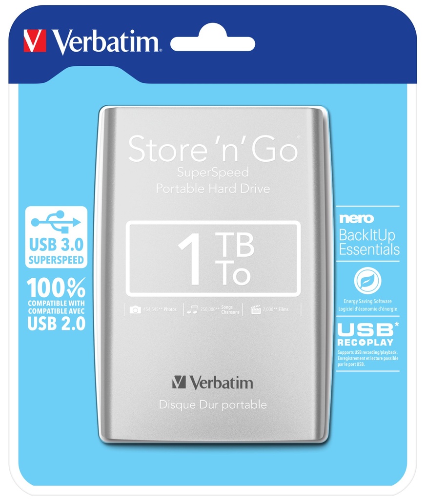 [53071] Verbatim Disco rigido portatile Store 'n' Go USB 3.0 da 1 TB Argento