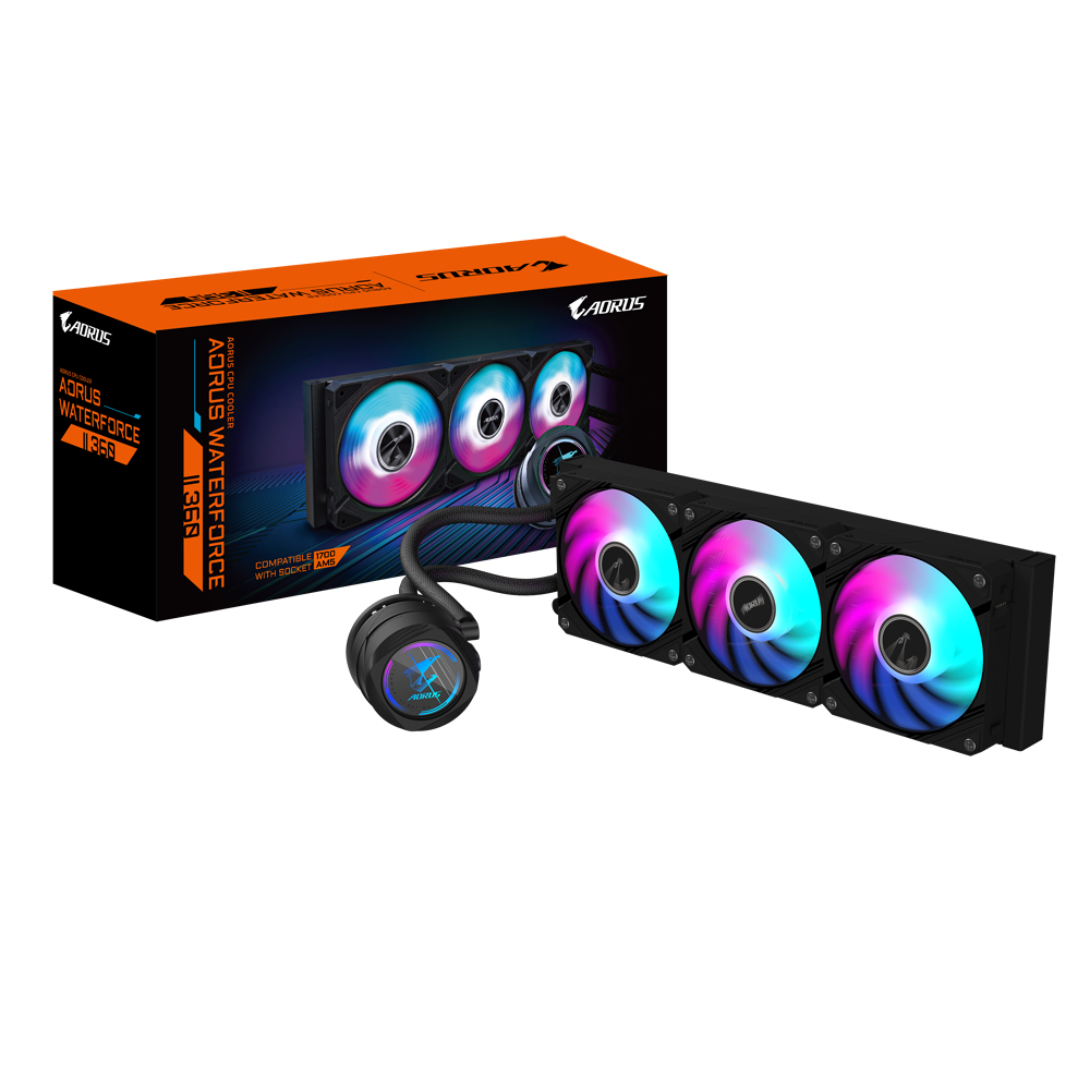 [GP-AORUS WATERFORCE II 360 G2] GIGABYTE AORUS WATERFORCE II 360 AIO Raffreddamento a liquido per CPU - 3x ventole ARGB da 120 mm, meccanismo a incastro, DAISY-CHAIN, compatibile con Intel LGA 1851 e AMD AM5