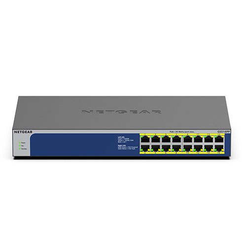 [GS516PP-100EUS] NETGEAR GS516PP Non gestito Gigabit Ethernet (10/100/1000) Supporto Power over Ethernet (PoE) Blu, Grigio