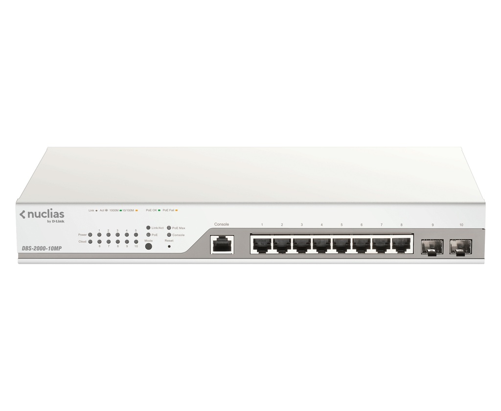 [DBS-2000-10MP] D-Link DBS-2000-10MP switch di rete Gestito L2 Gigabit Ethernet (10/100/1000) Supporto Power over Ethernet (PoE) Grigio