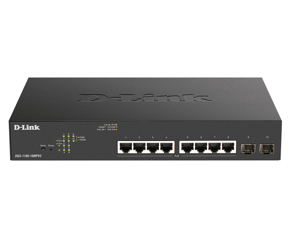 [DGS-1100-10MPV2/E] D-Link DGS-1100-10MPV2 Gestito L2 Gigabit Ethernet (10/100/1000) Supporto Power over Ethernet (PoE) 1U Nero