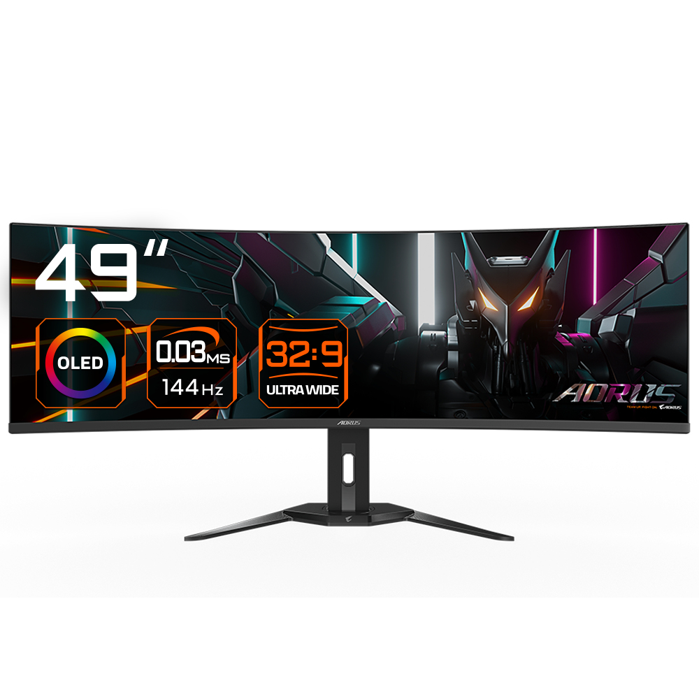 [AORUS CO49DQ] GIGABYTE Monitor da gioco curvo CO49DQ OLED - 5120x1440 (DQHD), 1800R, 144Hz, 0,03ms, KVM, FreeSync Premium Pro, HDMI 2.1