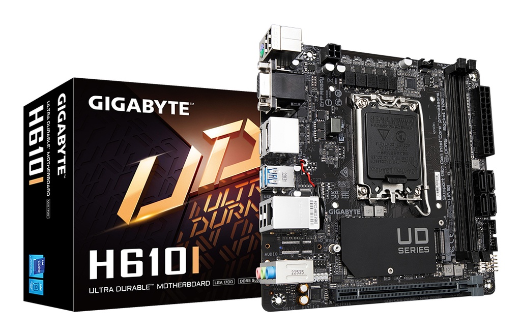 [H610I] GIGABYTE H610I Scheda madre - Supporta CPU Intel Core di 14a generazione, VRM digitale ibrido 4+1+1, fino a 5600MHz DDR5, 1xPCIe 3.0 M.2, GbE LAN, USB 3.2 Gen 1